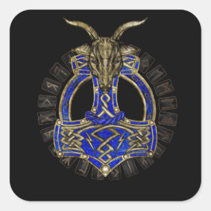 The hammer of Thor - Gold and Lapis Lazuli Square Sticker