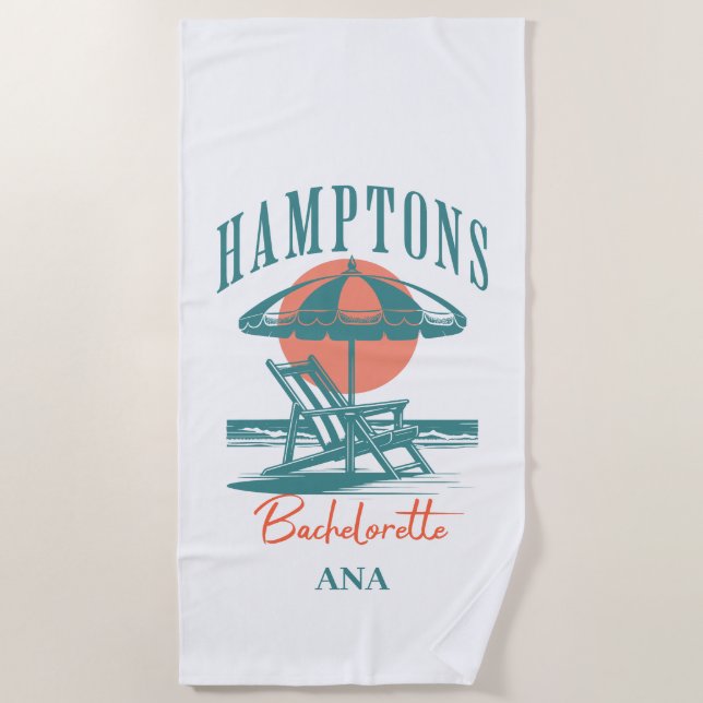 the hamptons bachelorette sunset retro blue beach towel (Front)