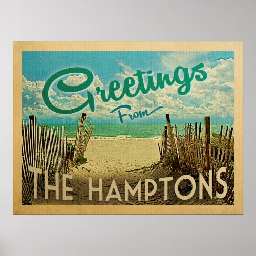 The Hamptons Beach Vintage Travel Poster