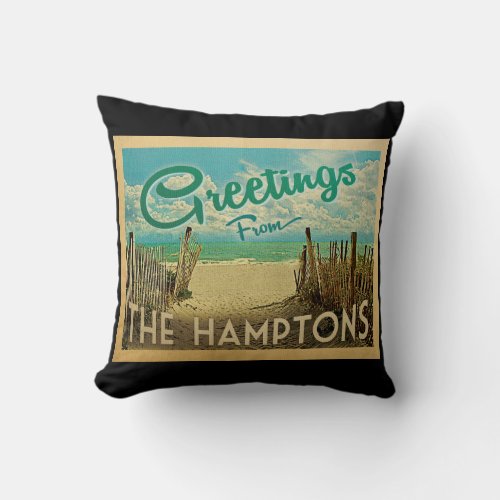 The Hamptons Beach Vintage Travel Throw Pillow