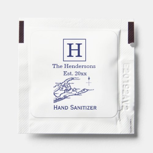 The Hamptons LI NY 2 Vintage Map SV Navy Blue Hand Sanitizer Packet
