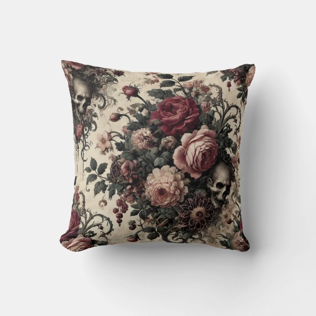 The Hanging Gardens of the Arcane – Gothic Floral  Throw Pillow (Front)
