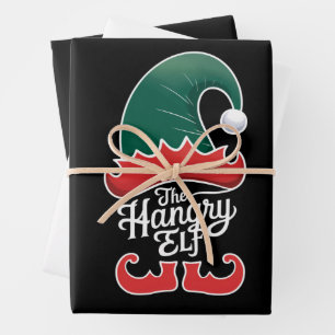 The Hangry Elf Family Matching Group Christmas Wrapping Paper Sheets