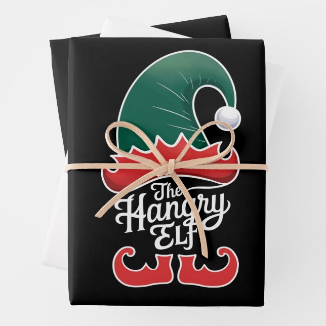 The Hangry Elf Family Matching Group Christmas  Wrapping Paper Sheets (In situ)