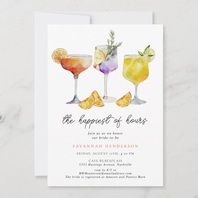 The Happiest Of Hours Cocktail Bridal Shower Invitation (Front)