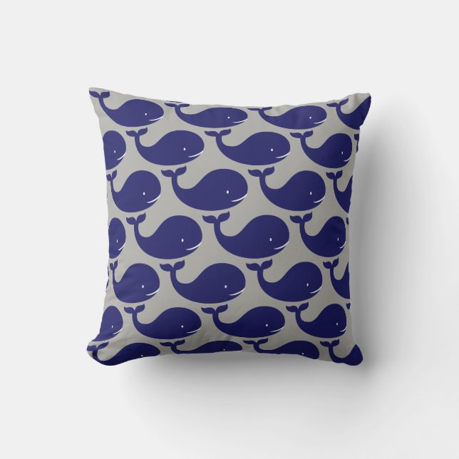 The Happy Blue Whale Throw Pillow (Front)