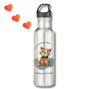 The Happy Cat Colorful Patchwork Unique Stainless Steel Water Bottle