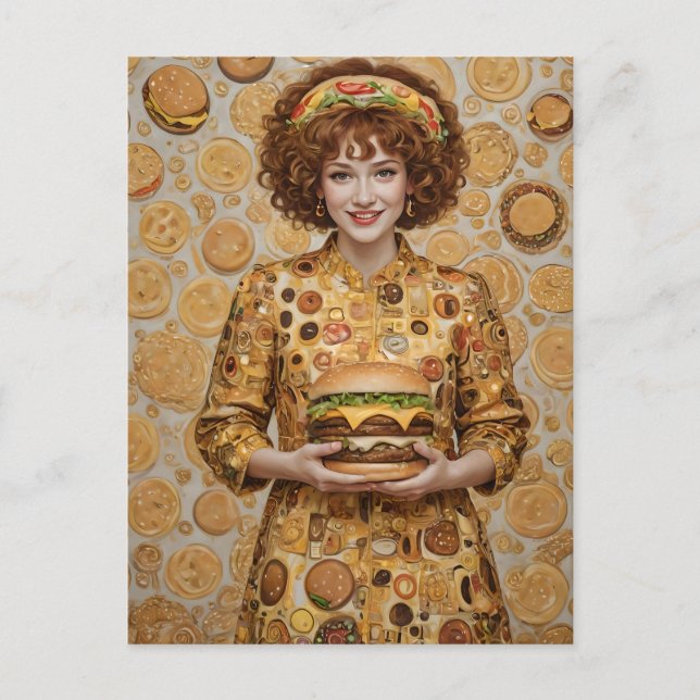 The Happy Cheeseburger Lady Postcard (Front)