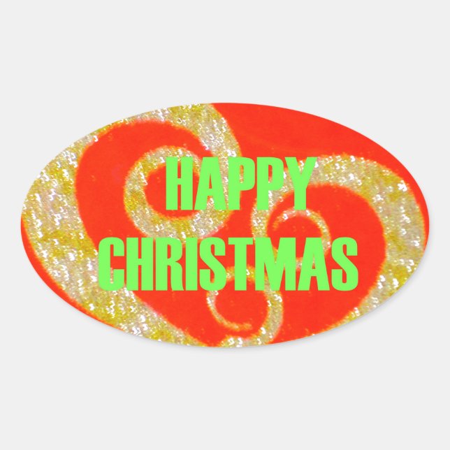 The Happy Christmas Red and Gold Collection. Oval Sticker (Front)