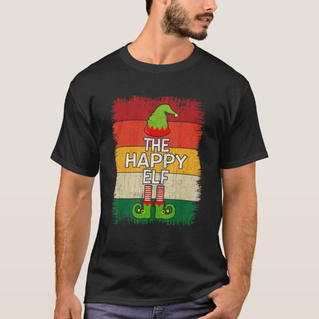 The Happy Elf Matching Group Christmas Party Pajam T-Shirt (Front)
