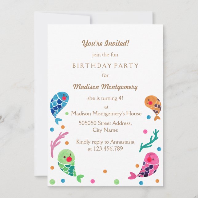 The Happy Fish Pattern Kids Birthday Invitation (Front)