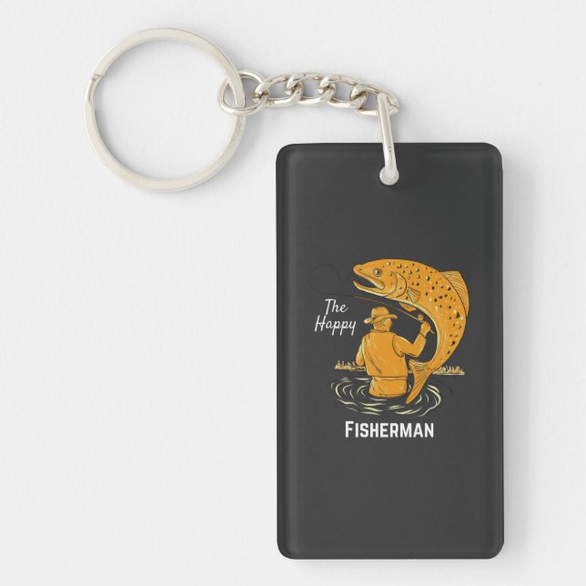 The Happy Fisherman Cool Design For Fishing Lovers Keychain (Front)