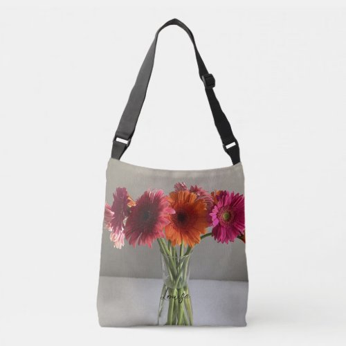 The Happy Gerbera Colorful Flower Custom Name Crossbody Bag