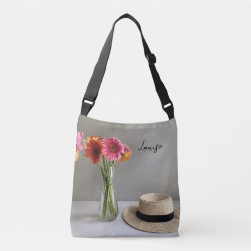 The Happy Gerbera Colorful Flower Custom Name Crossbody Bag