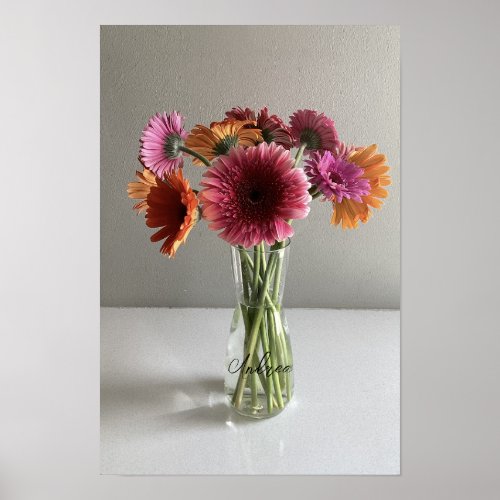 The Happy Gerbera Colorful Flower Custom Name Poster