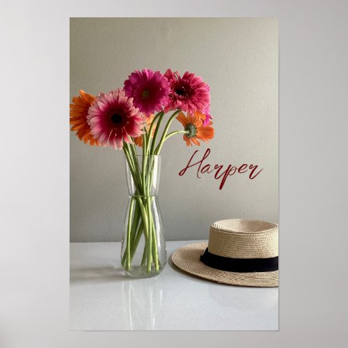 The Happy Gerbera Colorful Flower Custom Name Poster
