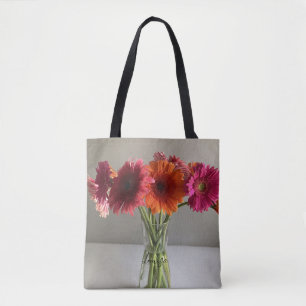 The Happy Gerbera Colorful Flower +Custom Name Tote Bag