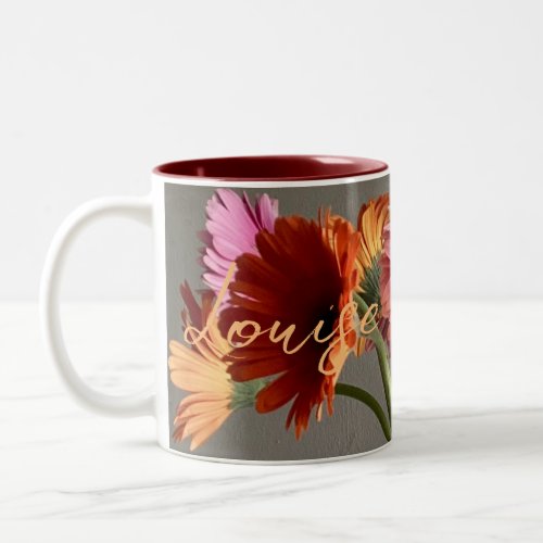 The Happy Gerbera Colorful Flower Custom Name Two_Tone Coffee Mug