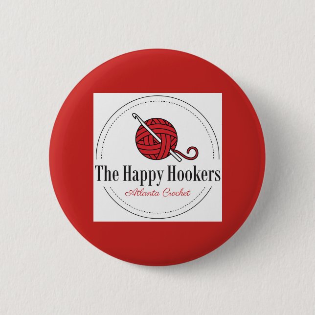 The Happy H Atlanta Crochet Logo Button-Red Pinback Button (Front)