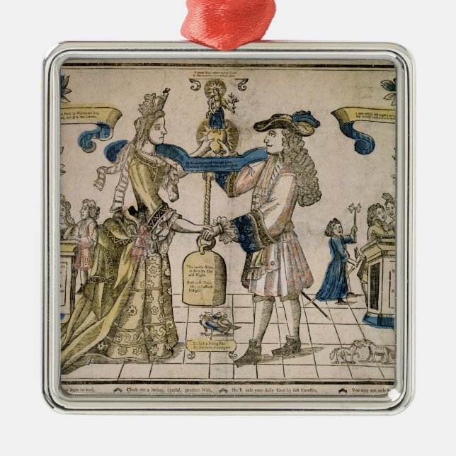 The Happy Marriage (stencil coloured woodcut) Metal Ornament (Front)