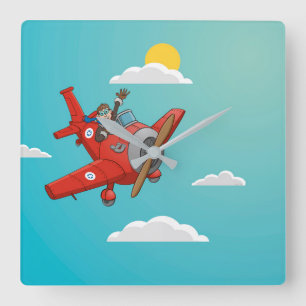 The happy pilot in the red plane - square wall clock