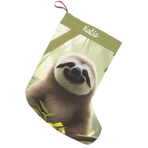The Happy Sloth Digital Art Personalized  Small Christmas Stocking