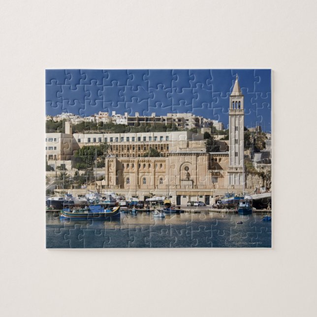 The harbor and church at Marsaskala on the Jigsaw Puzzle (Horizontal)