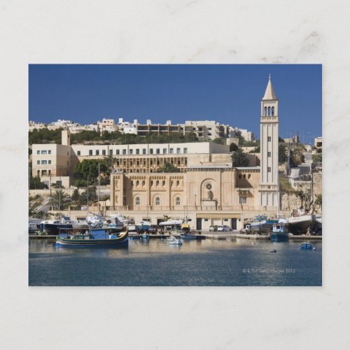 The harbor and church at Marsaskala on the Postcard