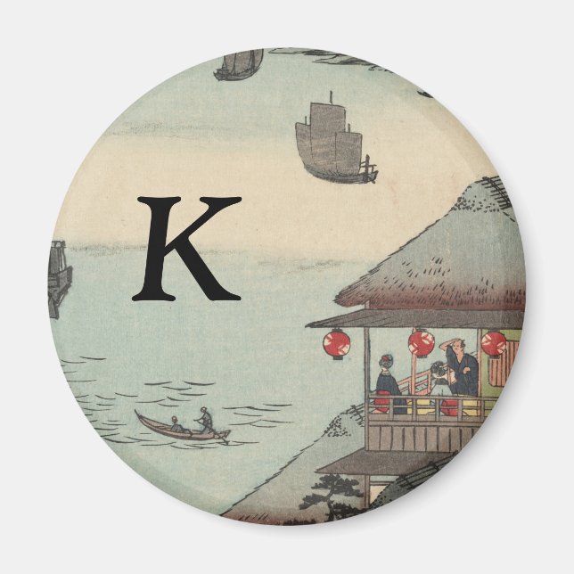 The Harbor at Kanagawa, Japan: Monogram Initial Magnet (Front)