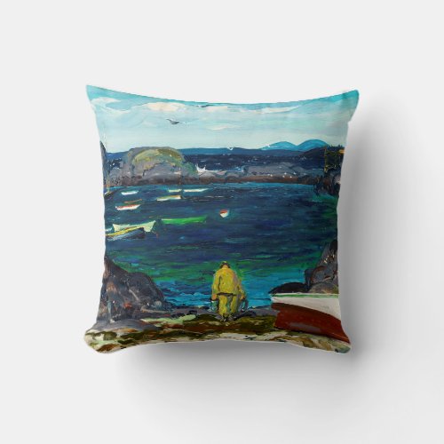The Harbor Monhegan Coast Maine painting  Throw Pillow
