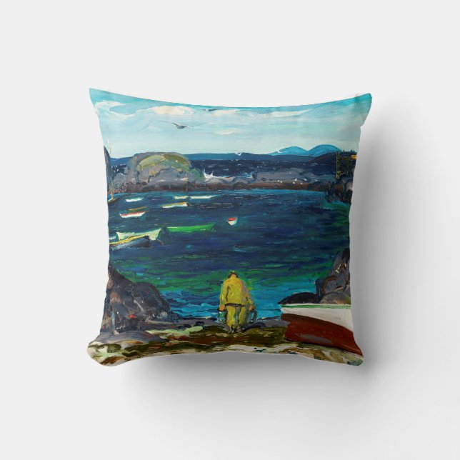The Harbor, Monhegan Coast, Maine painting,  Throw Pillow (Front)