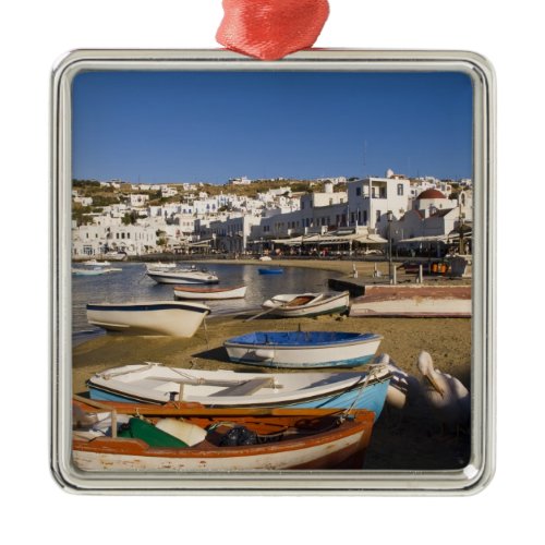 The harbor town with colorful fishing boats metal ornament