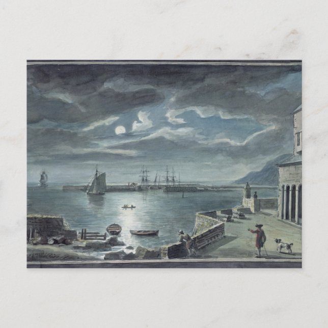 The Harbour and the Cobb, Lyme Regis by Moonlight Postcard (Front)