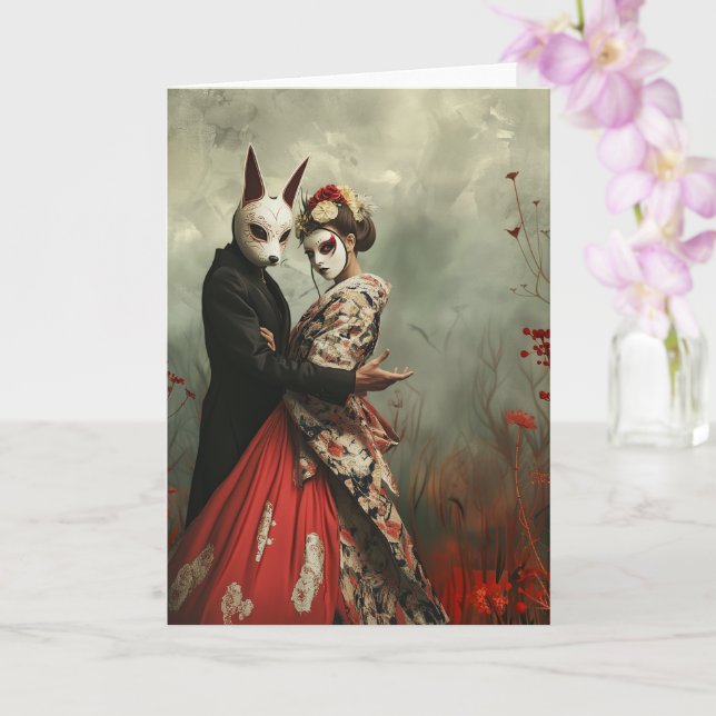 The Hare And The Geisha | Surreal Japanese Art Card (Orchid)