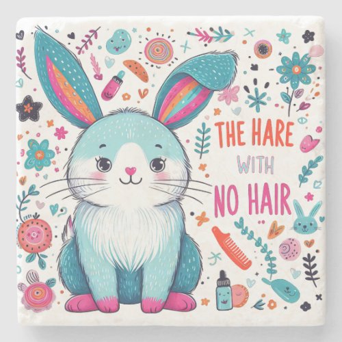 The hare with no hair stone coaster