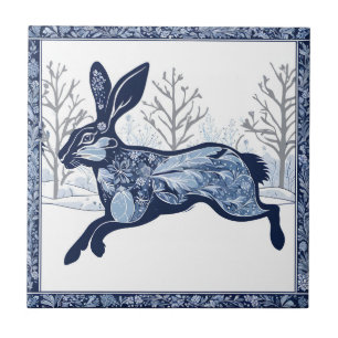The Hares Winter's Whimsical Wandering Ceramic Tile
