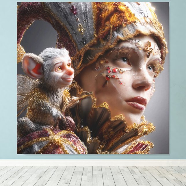 "The Harlequin Monkey with Magic Wings Canvas Print (Insitu(Wood Floor))