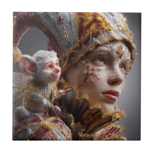 "The Harlequin Monkey with Magic Wings Ceramic Tile (Front)