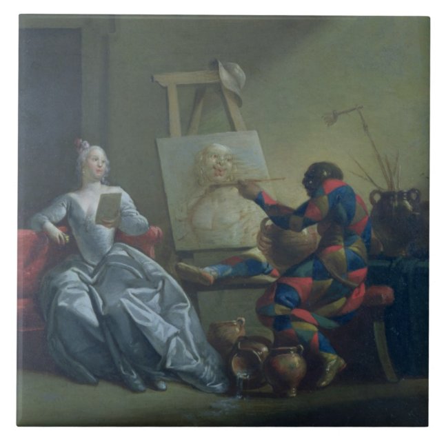 The Harlequin Painter, c.1742 (oil on canvas) Ceramic Tile (Front)