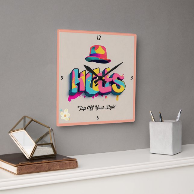 "The Hat Spot" Square Wall Clock (Office)