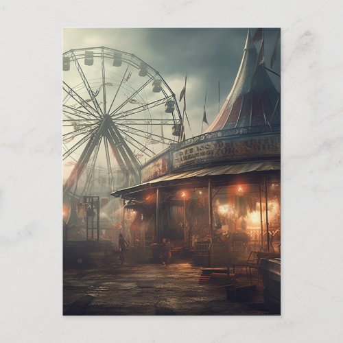 The Haunted Abandoned dystopian Carnival Tent Postcard