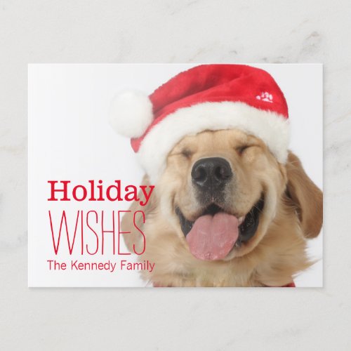 The head and goofy smile of a happy dog holiday postcard