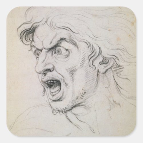 The head of a man screaming in terror a study for square sticker