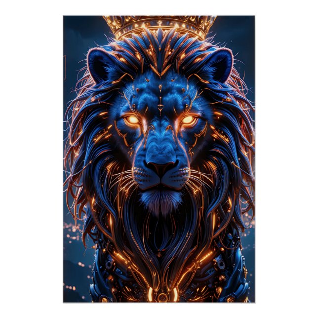 The Heart of a King Poster – Glowing Cyber Lion  (Front)