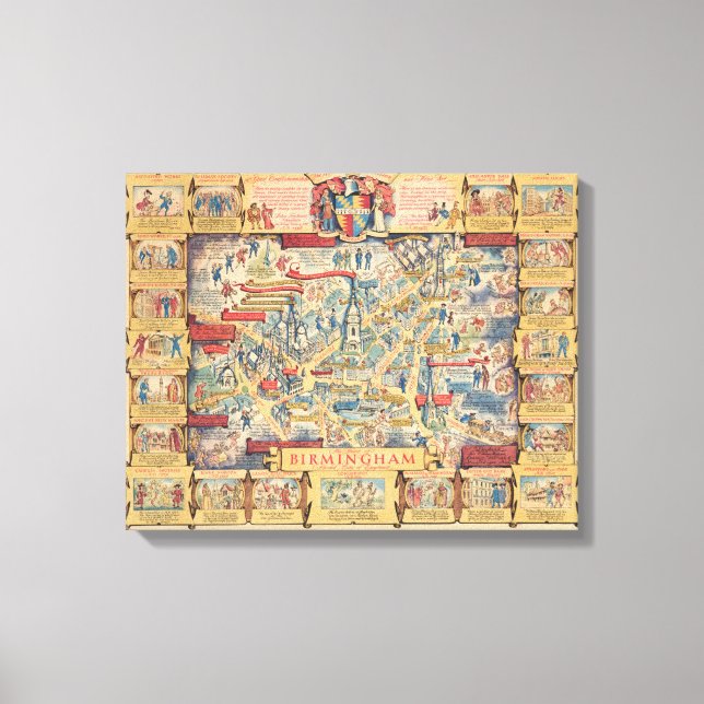 The Heart of Birmingham, England Map Canvas Print (Front)