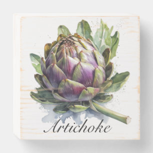 The Heart of the Garden: Artichoke in Watercolo Wooden Box Sign