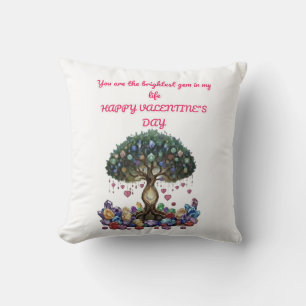The Heart of the Gem Tree: A Romantic Valentine's Throw Pillow
