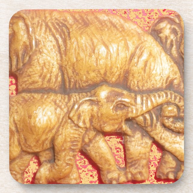 The Heart of the Herd: Elephant Family Portrait Beverage Coaster (Front)