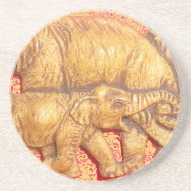 The Heart of the Herd: Elephant Family Portrait Drink Coaster (Front)