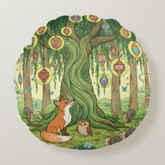 The Heart of the Woods: Celebration of Light Round Pillow